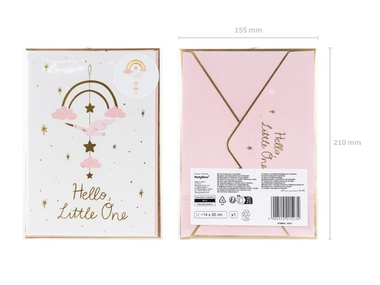 PartyDeco, Bocian, kartka z kopertą, jasny różowy, 14-20 cm