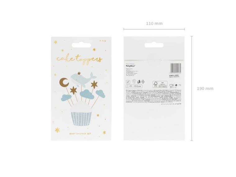 PartyDeco, Dekoracje do muffinek, wieloryb, 7 szt.