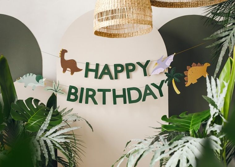 PartyDeco, dino, baner Happy Birthday, 3 m