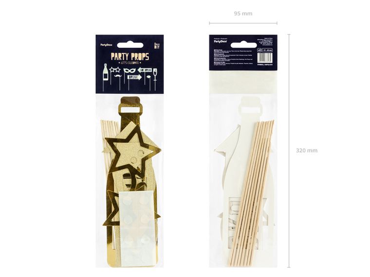 PartyDeco, gadżety do zdjęć Let's Celebrate, mix złoty, 8 szt.