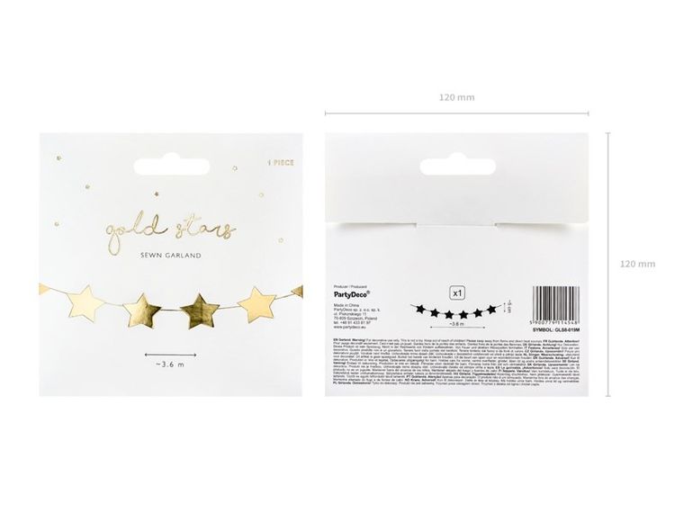 PartyDeco, girlanda gwiazdki, złota, 3, 6 m