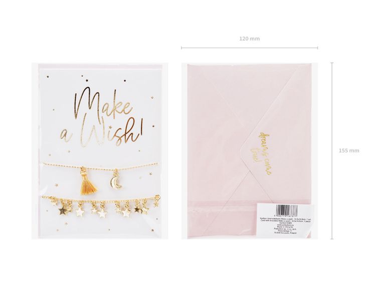 PartyDeco, kartka z bransoletkami Make a wish! 10.5-14.8 cm, 1 szt.