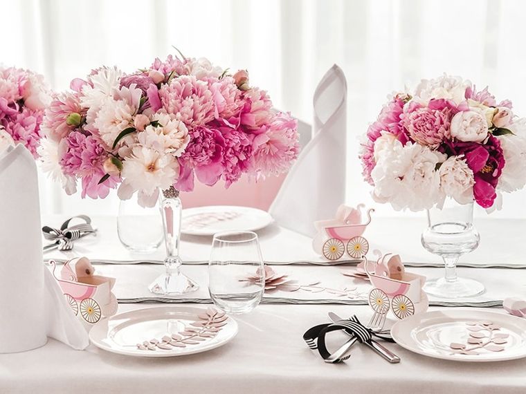 PartyDeco, papierowe gałązki z listkami, pudrowy róż, 9 szt.