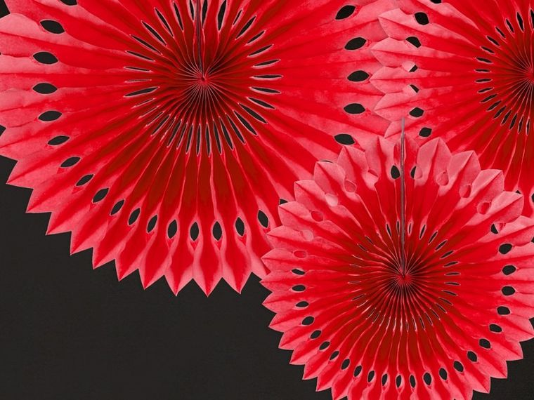 PartyDeco, rozety dekoracyjne, classic, czerwona, 20-30 cm, 3 szt.