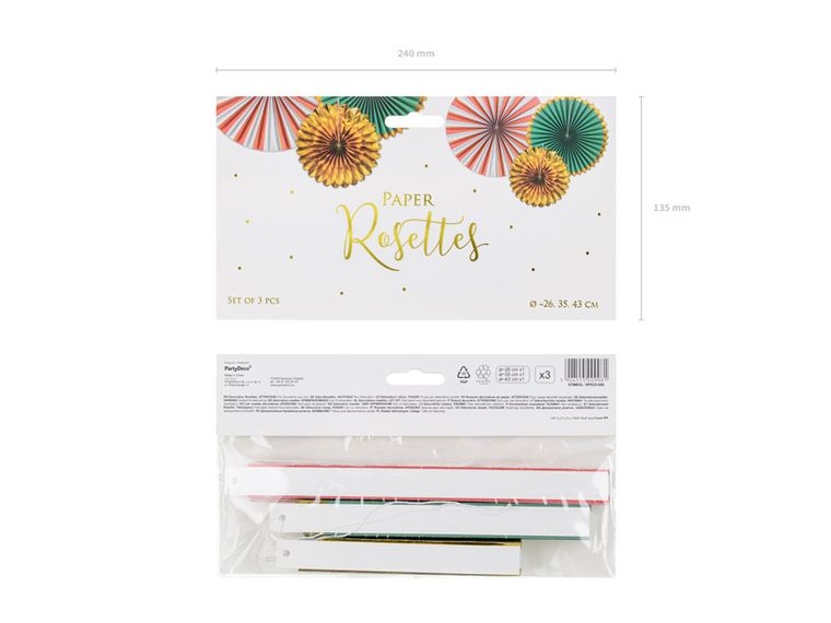 PartyDeco, rozety dekoracyjne, mix, 26-43 cm, 3 szt.