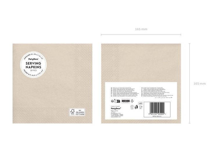 PartyDeco, serwetki papierowe, beż, 33-33 cm, 20 szt.