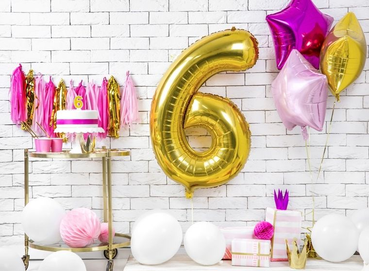 PartyDeco, świeczka urodzinowa, cyferka 6, złoty, 7 cm