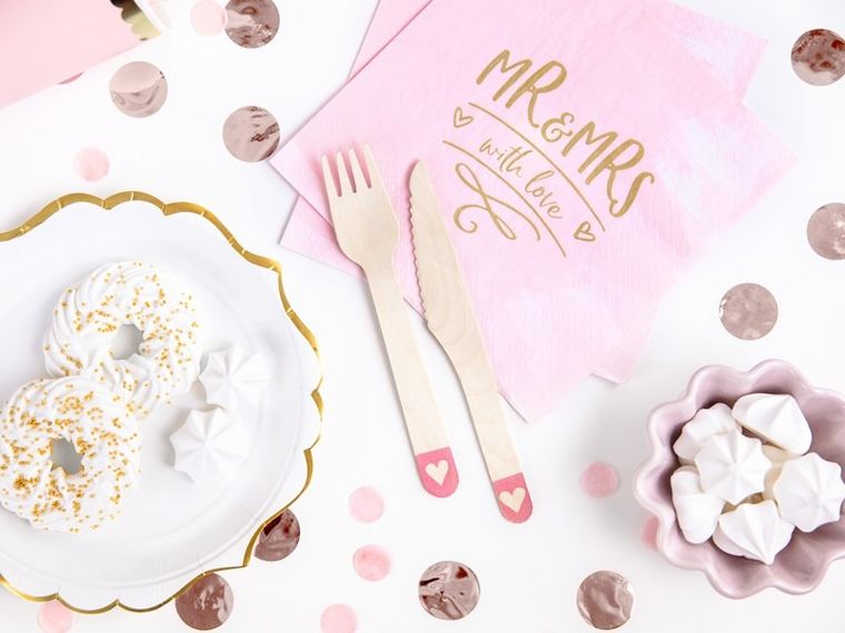 PartyDeco, sztućce drewniane, serca, różowe, 16 cm, 18 szt.