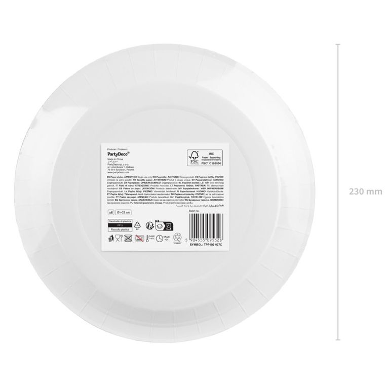 PartyDeco, talerzyki papierowe, ciemny czerwony, 23 cm, 6 szt.