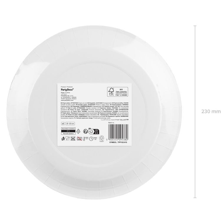 PartyDeco, talerzyki papierowe, czarny, 23 cm, 6 szt.