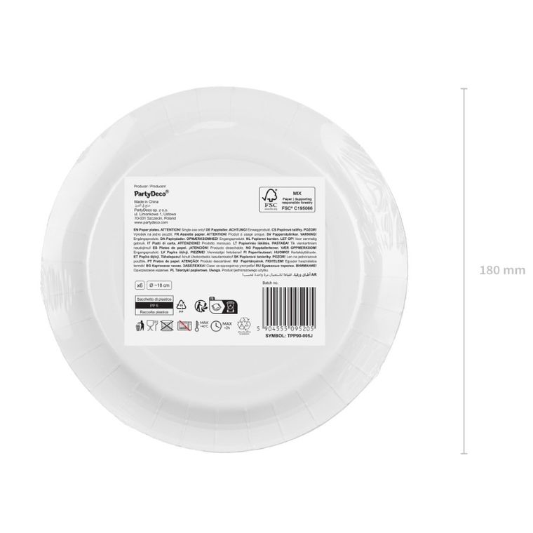 PartyDeco, talerzyki papierowe, jasny pomarańczowy, 18 cm, 6 szt.