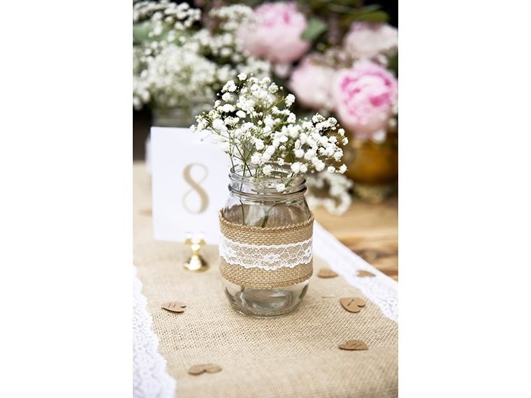 PartyDeco, taśma jutowa z koronką, ozdobna, 5-500 cm