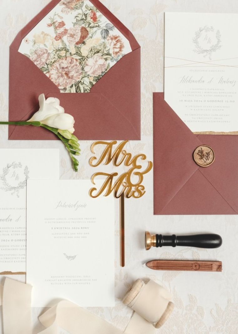 PartyDeco, topper akrylowy na tort, Mr & Mrs, złoty, 16.5 cm