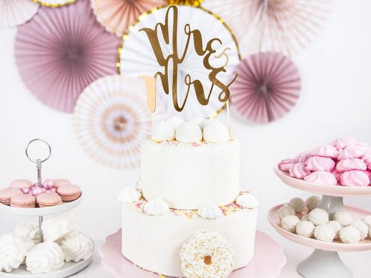 PartyDeco, topper, dekoracja na tort weselny, Mr&Mrs, 25,5 cm