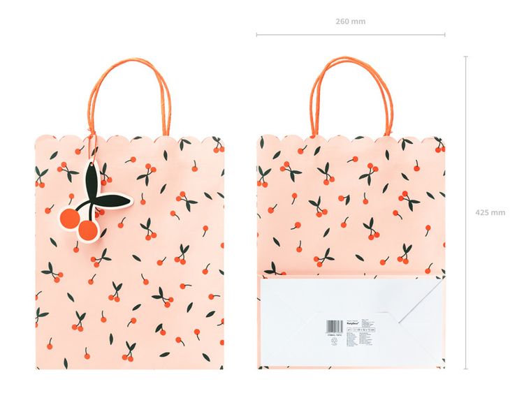 PartyDeco, torebki na prezenty Wisienki, mix, 26-32-13 cm, 1 szt.