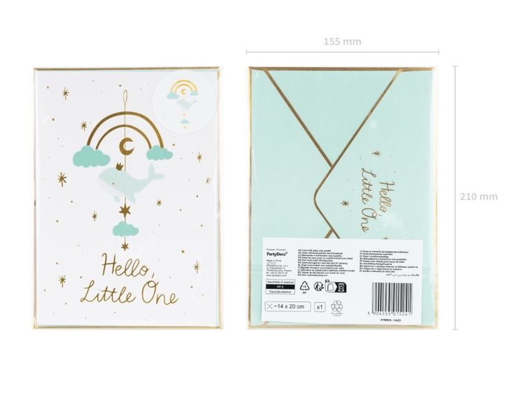 PartyDeco, Wieloryb, kartka z kopertą, tiffany blue, 14-20 cm