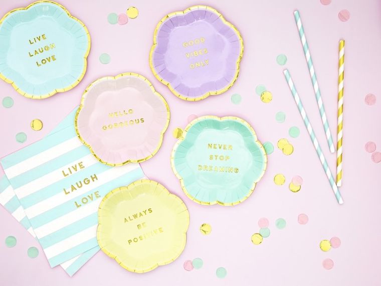 PartyDeco, Yummy, serwetki papierowe urodzinowe, Live Laugh Love, jasny niebieski, 33-33 cm, 20 szt.