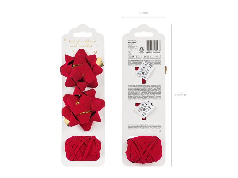 PartyDeco, zestaw welurowych wstążek i rozetek, czerwony