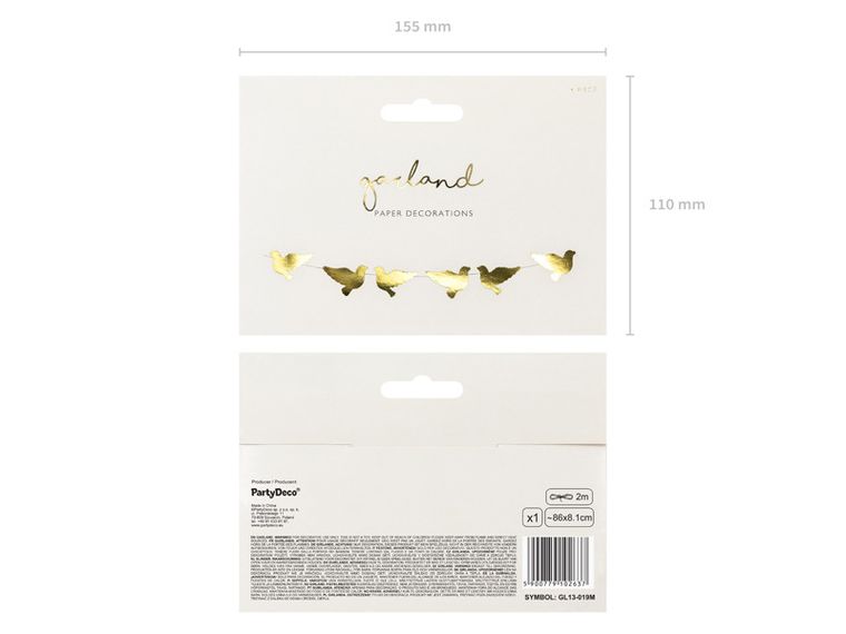 PartyDeco, Złota Pierwsza Komunia Święta, girlanda gołębie, złota, 0,86 m