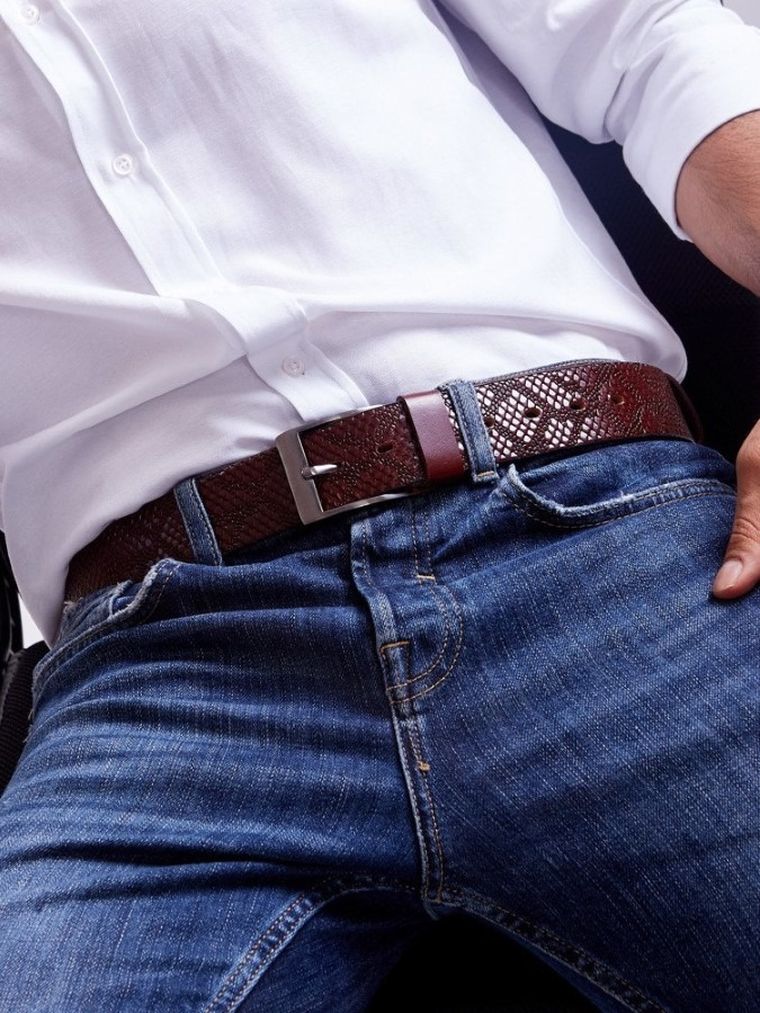 Pasek męski, brązowy, skórzany, Rovicky