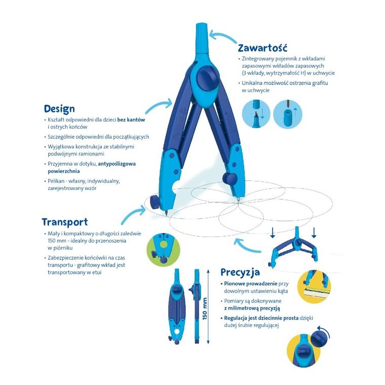 Pelikan, Griffix, cyrkiel, niebieski