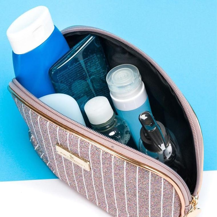 Peterson, kosmetyczka, 1-komorowa, brokatowa, różowe złoto