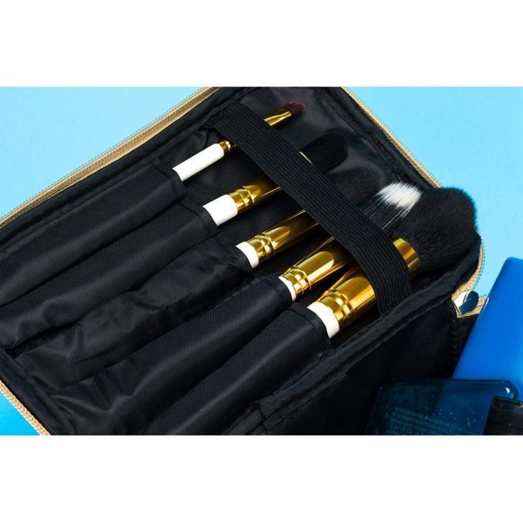 Peterson, kosmetyczka kuferek, brokatowa złota