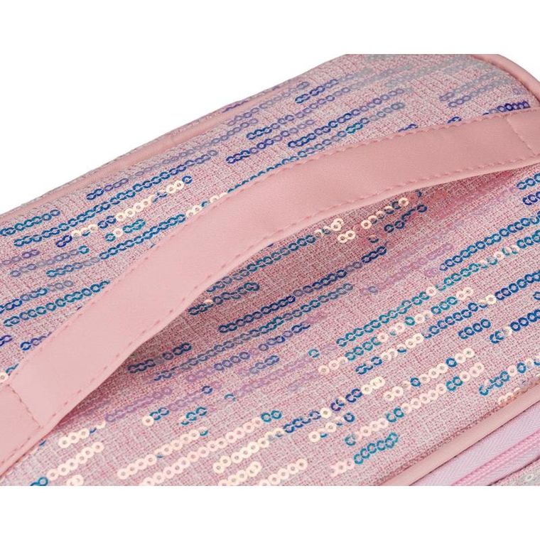 Peterson, kosmetyczka kuferek, cekinowa, różowa