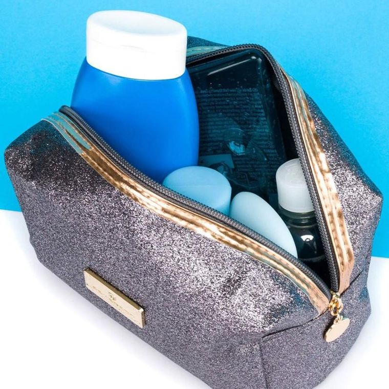 Peterson, kosmetyczka prostokątna, brokatowa, szara
