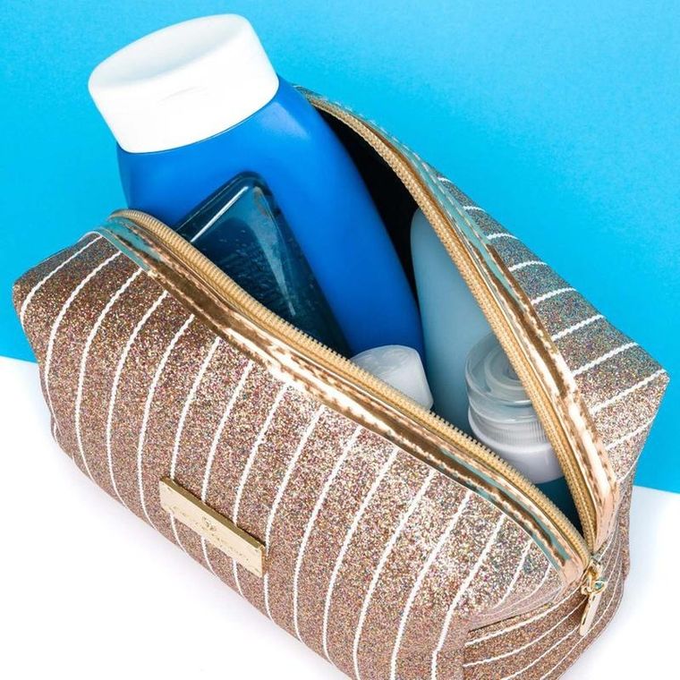 Peterson, kosmetyczka prostokątna, brokatowa, złota