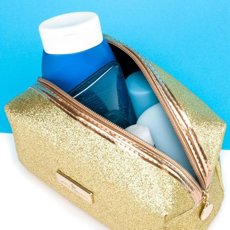 Peterson, kosmetyczka prostokątna, brokatowa, złota