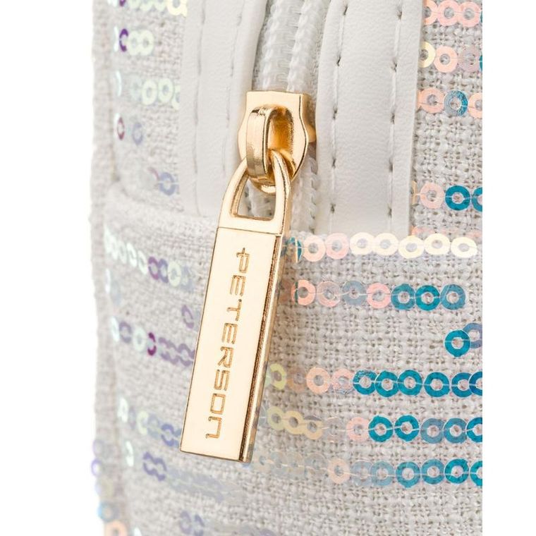 Peterson, kosmetyczka prostokątna, cekinowa, biała