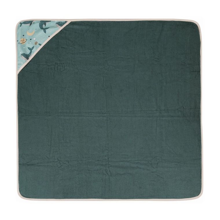 Petite&Mars, Loulou, okrycie kąpielowe bambusowe z kapturkiem, Whale Song, 100-100 cm