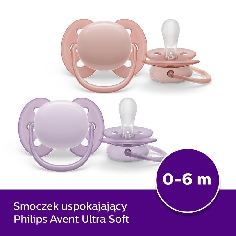 Philips Avent, Ultra Soft, smoczek uspokajający, 0-6m, 2 szt.
