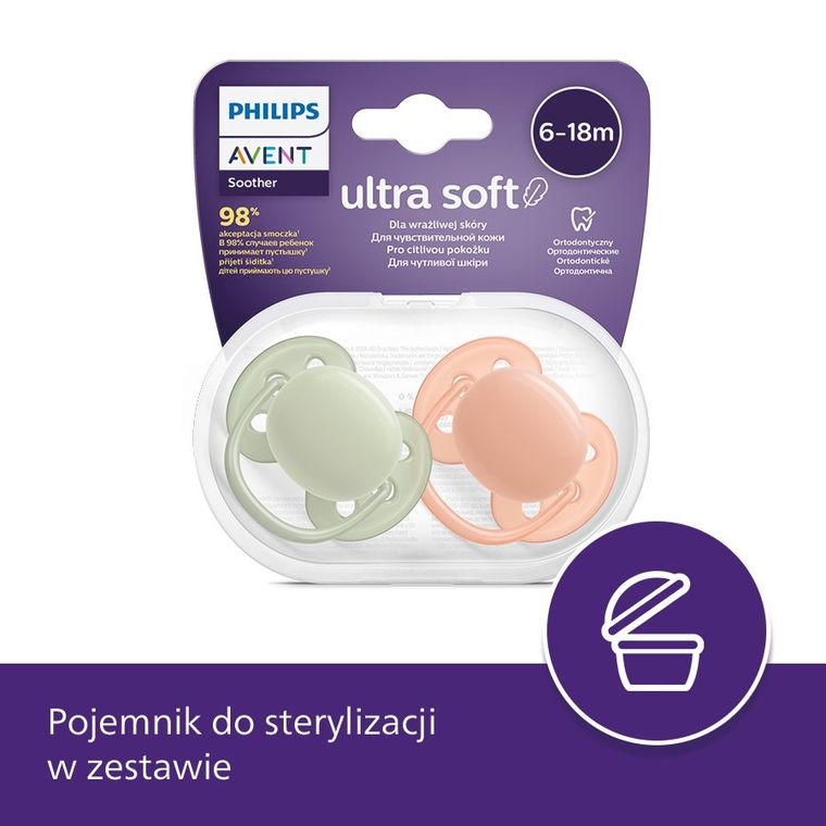 Philips Avent, Ultra Soft, smoczek uspokajający, 18m+, 2 szt.