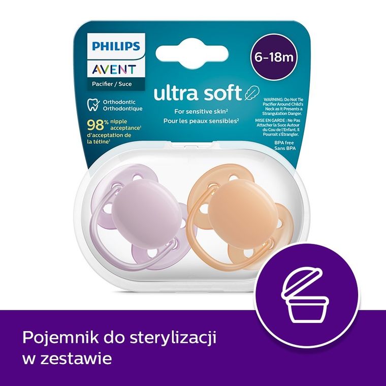 Philips Avent, Ultra Soft, smoczek uspokajający, 6-18m, 2 szt.