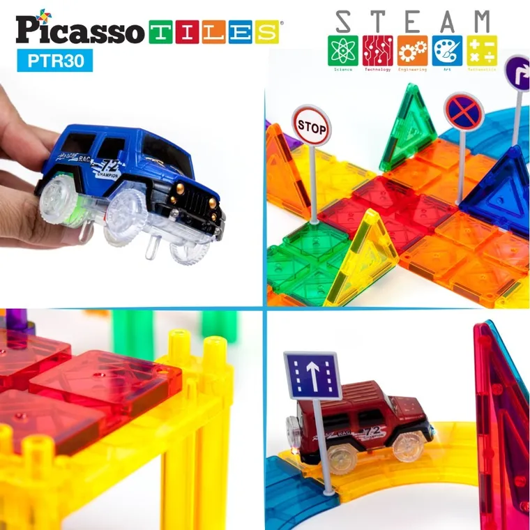 Picasso, Tor z samochodzikiem, klocki magnetyczne, 30 elementów