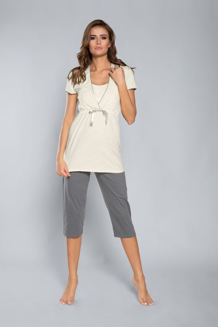 Piżama damska, ciążowa, żółto-szara, Felicita, Italian Fashion