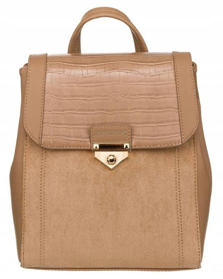 Plecak, beżowy, skóra ekologiczna, Peterson