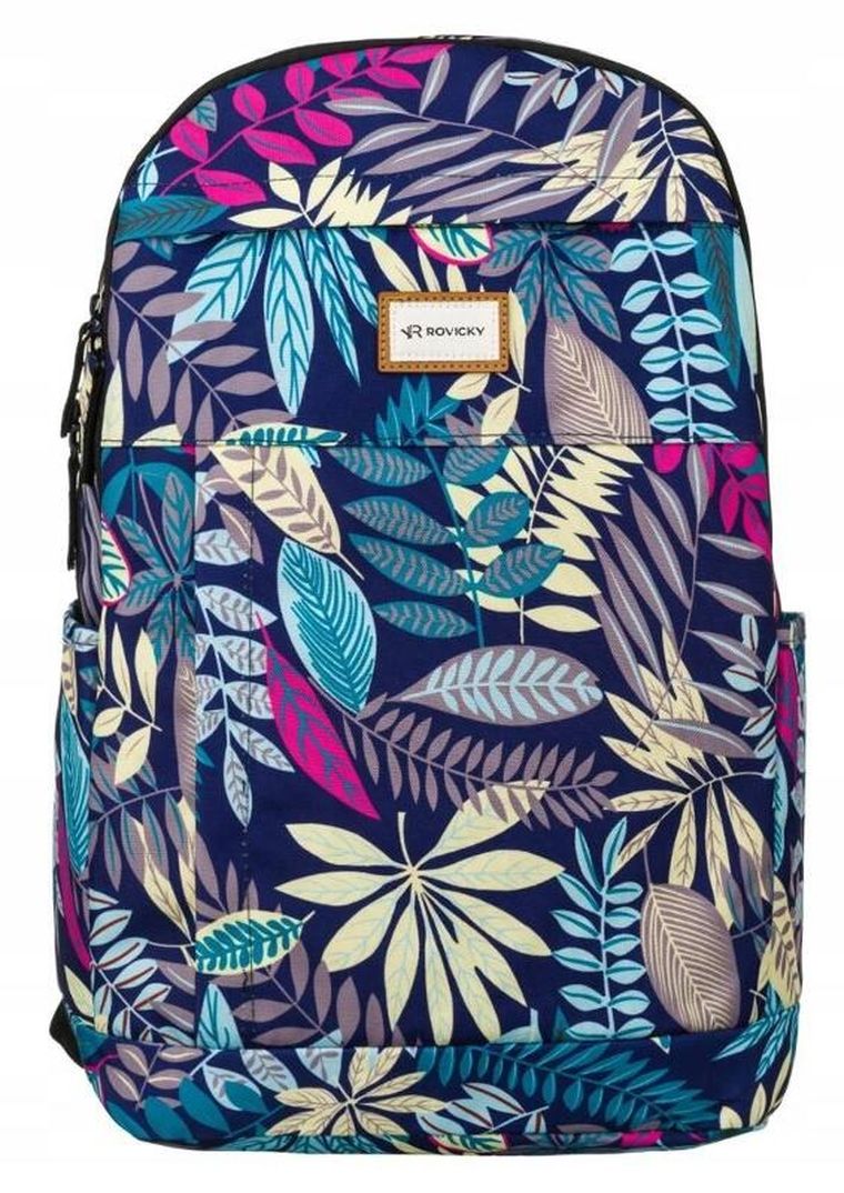 Plecak miejski, niebieski, roślinny wzór, Rovicky