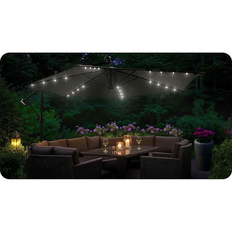 Plonos, parasol ogrodowy, składany, 6 segmentowy, z pokrowcem, 350 cm i lampkami, PL-882