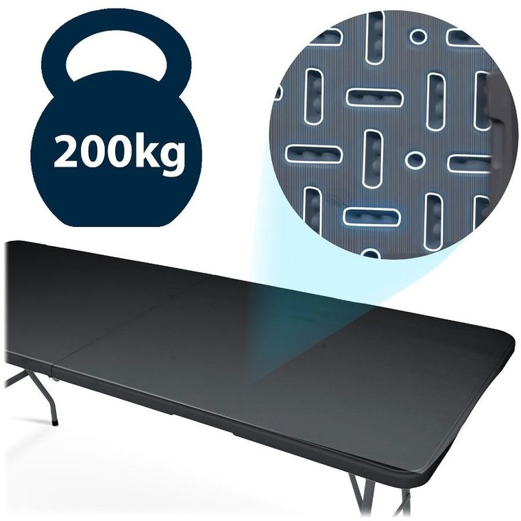 Plonos, stół cateringowy ogrodowy składany, czarny, 180 cm