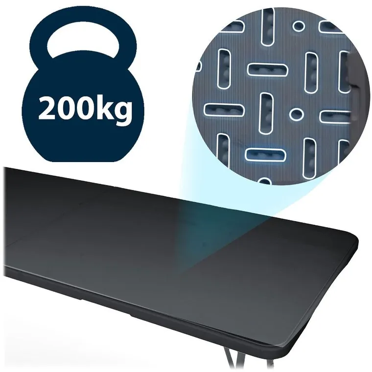 Plonos, stół cateringowy ogrodowy składany, czarny, 244 cm