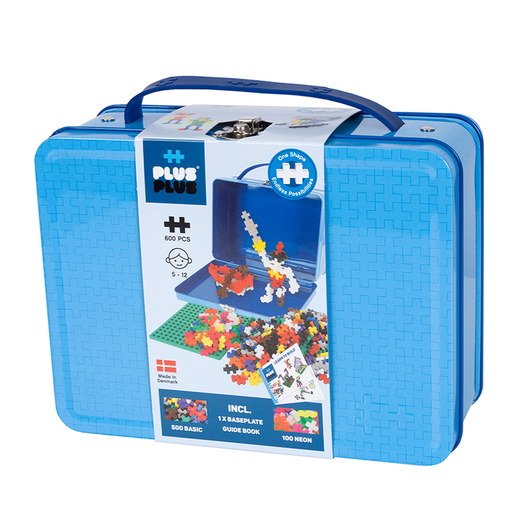 Plus-Plus, Mini, zestaw: 500 klocków podstawowych, 100 klocków neonowych, walizka