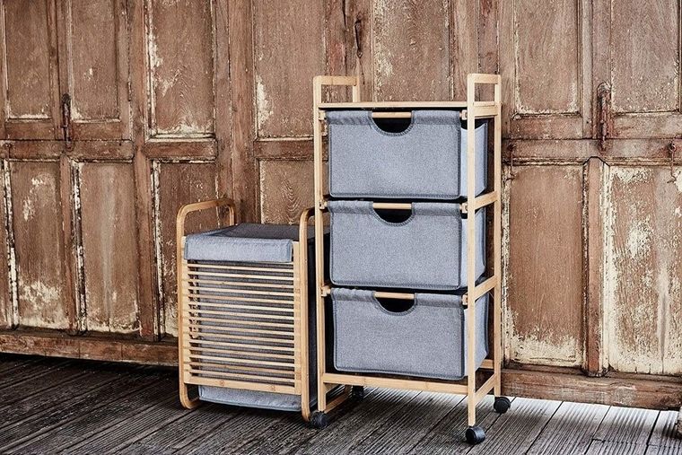 Pojemnik na pranie z bambusowym stelażem, 40-60-35 cm