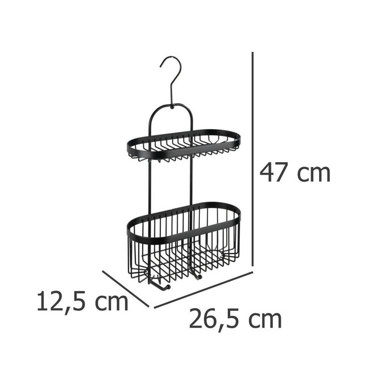 Półka łazienkowa, zawieszana, classic-plus, 2 poziomy + 2 haczyki