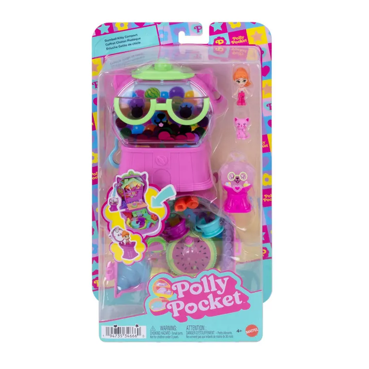 Polly Pocket, Kotek „Guma balonowa”, zestaw kompaktowy z laleczką i akcesoriami