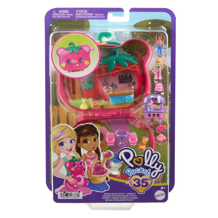 Polly Pocket, Truskawkowy miś, kompaktowy zestaw do zabawy z figurkami i akcesoriami