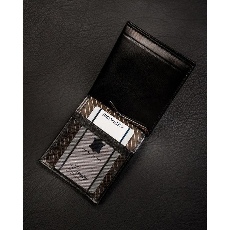 Portfel, banknotówka, czarny, skórzany, Rovicky