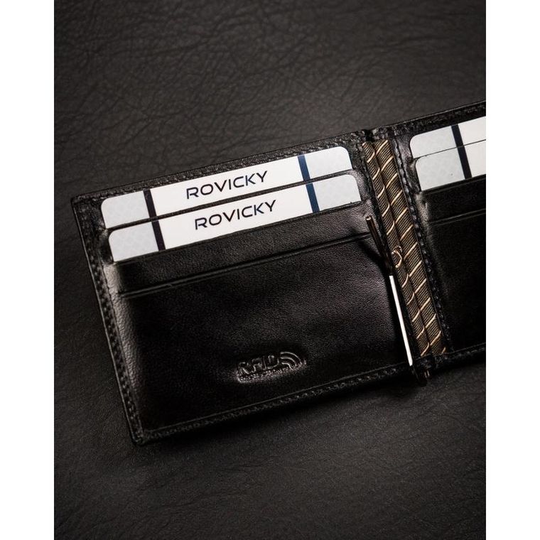 Portfel, banknotówka, czarny, skórzany, Rovicky